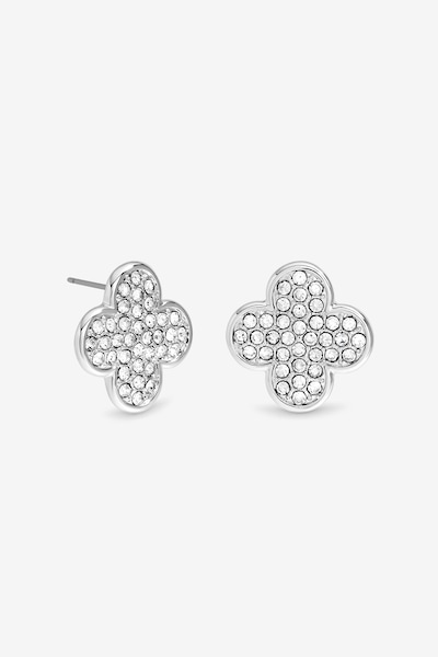 Mood Silver Pave Crystal Statement Clover Stud Earrings