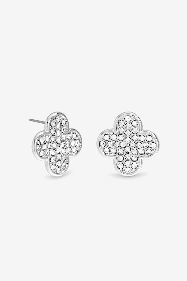 Mood Silver Pave Crystal Statement Clover Stud Earrings