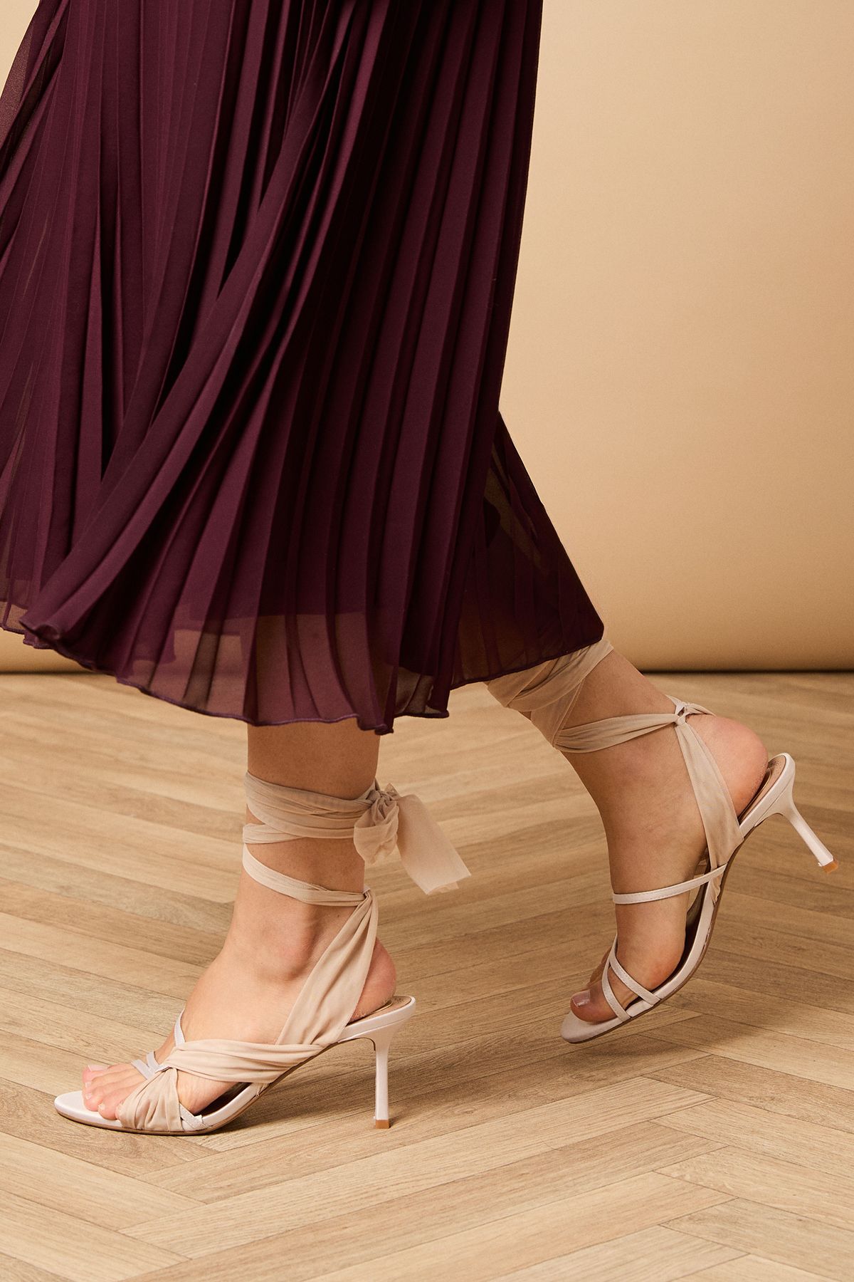 Oasis Veronelle Chiffon Ankle Tie High Stiletto Heel Sandals Cream image 1