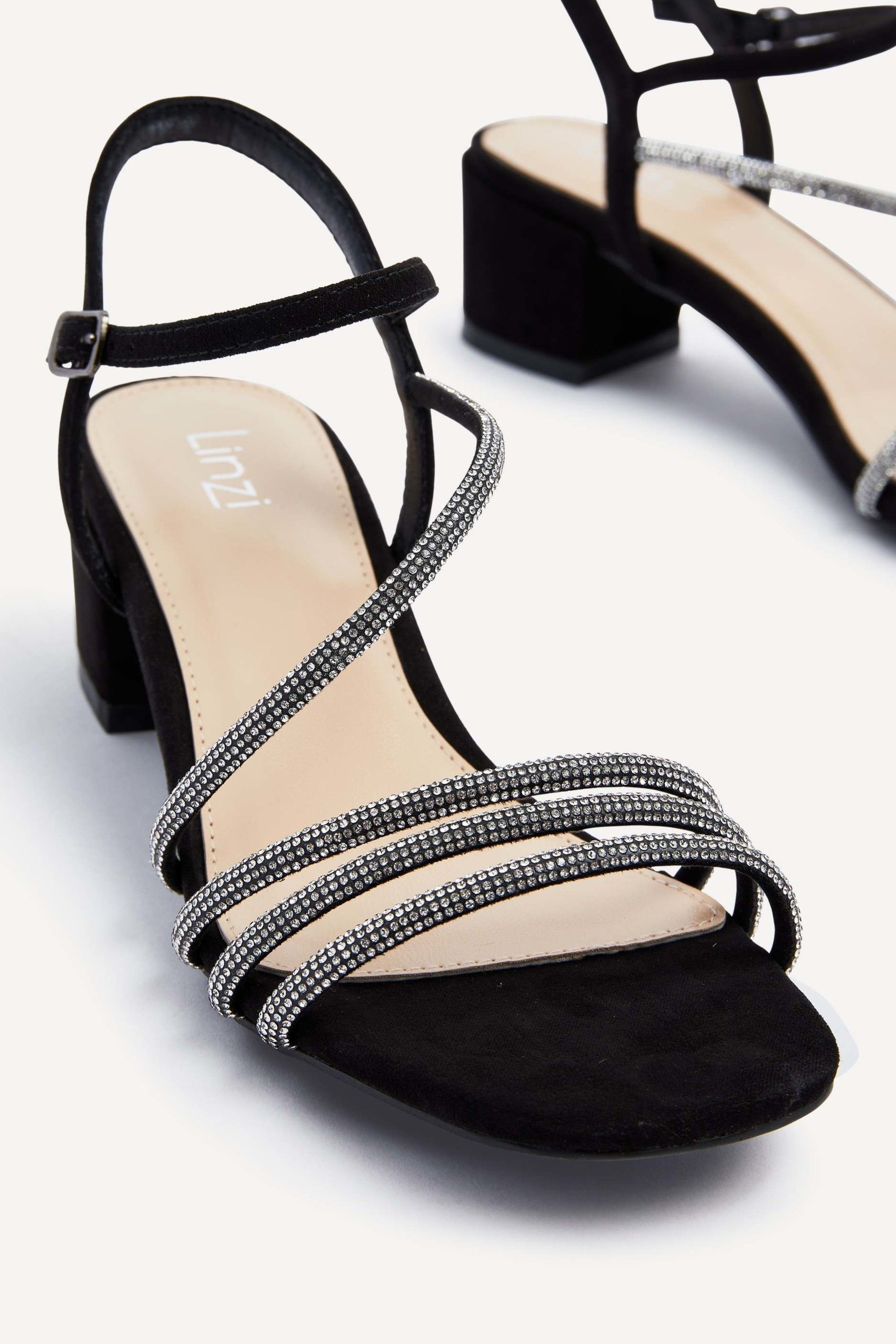 Linzi Riri Black Faux Suede Diamante Strappy Block Heeled Sandal image 4