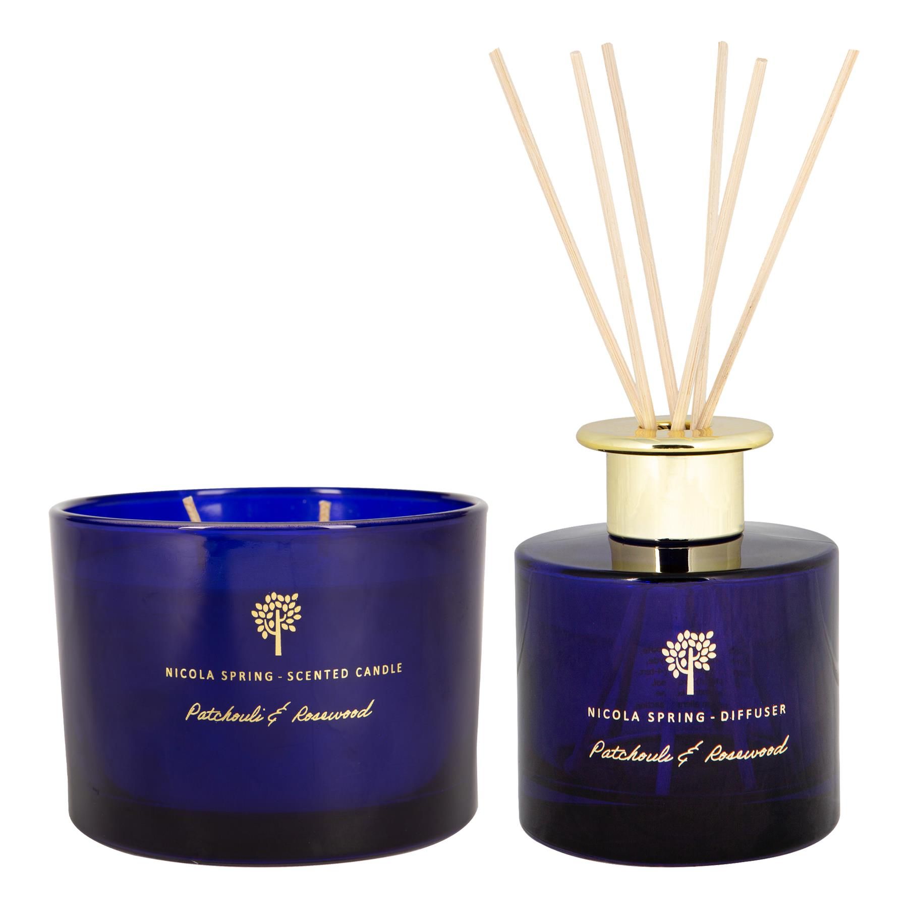 Nicola Spring Patchouli & Rosewood Candle & Diffuser Set - 350g Jar + 200ml Diffuser image 1