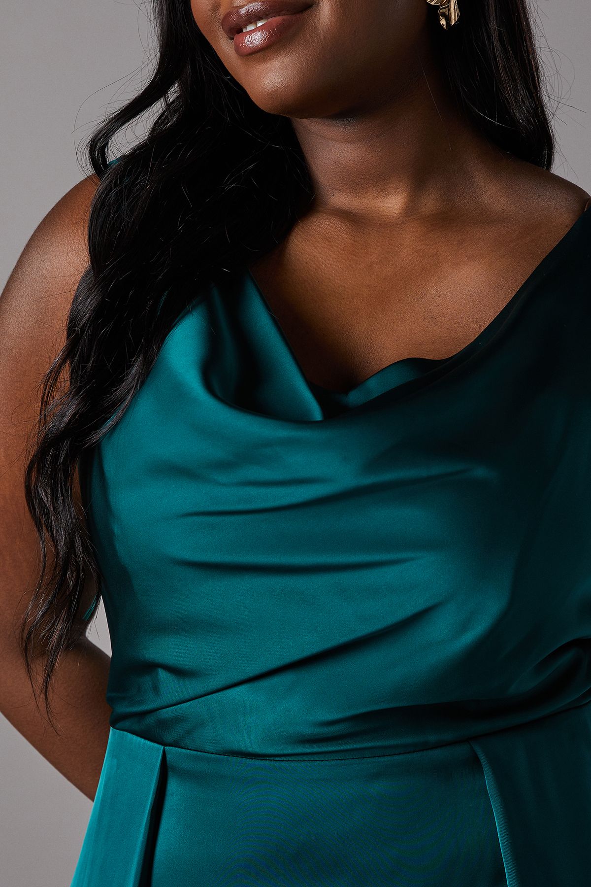 Coast Plus Size Cowl Neck A-Line Satin Bridesmaid Dress Emerald image 5