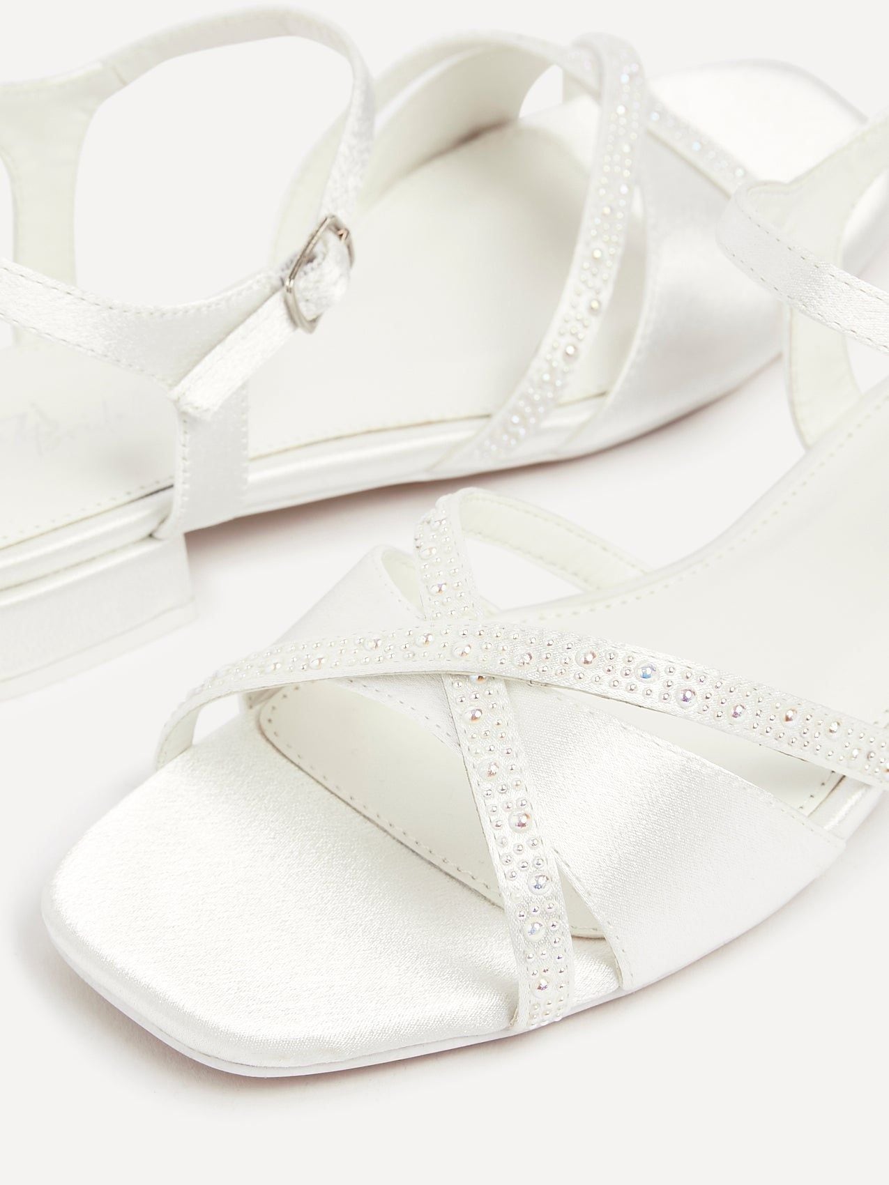 Linzi Spellbound Bridal Ivory Satin Embellished Low Block Heel Sandals image 4