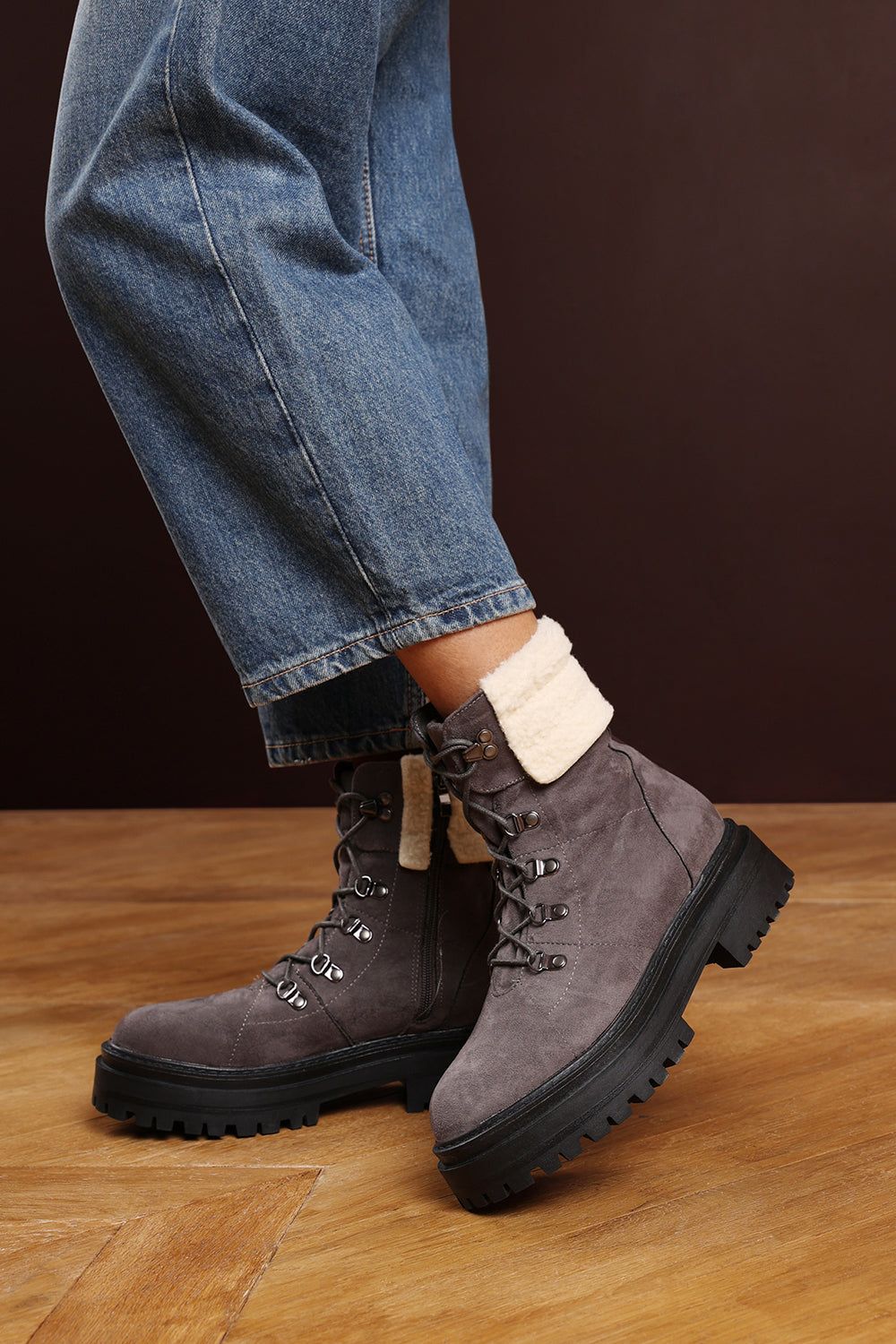 Where's That From 'Alia' Suede Lace-Up Ankle Boots with Faux Fur Lining and Chunky Sole image 6