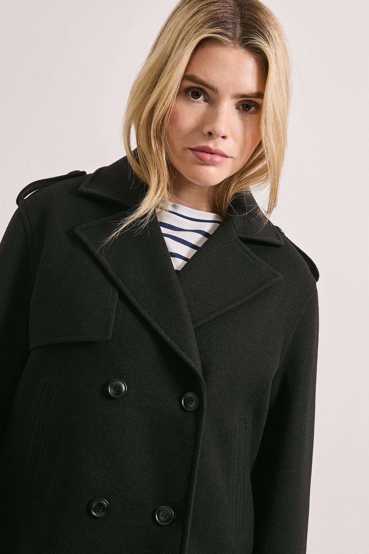 Dorothy Perkins Short Faux Wool Trench Coat Black image 4