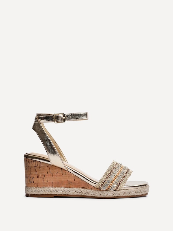 Linzi Ophelia Gold Embellished Cork Wedge
