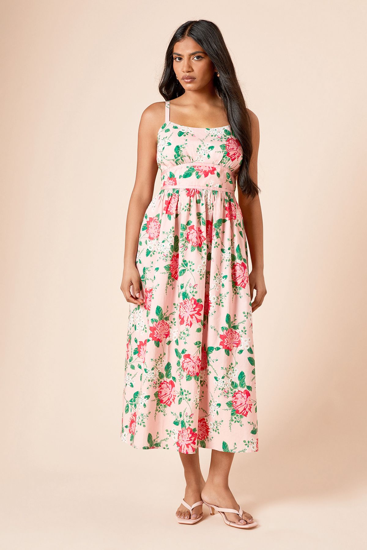 Dorothy Perkins Petite Contrast Binding Detail Printed Poplin Midaxi Dress Pink image 1