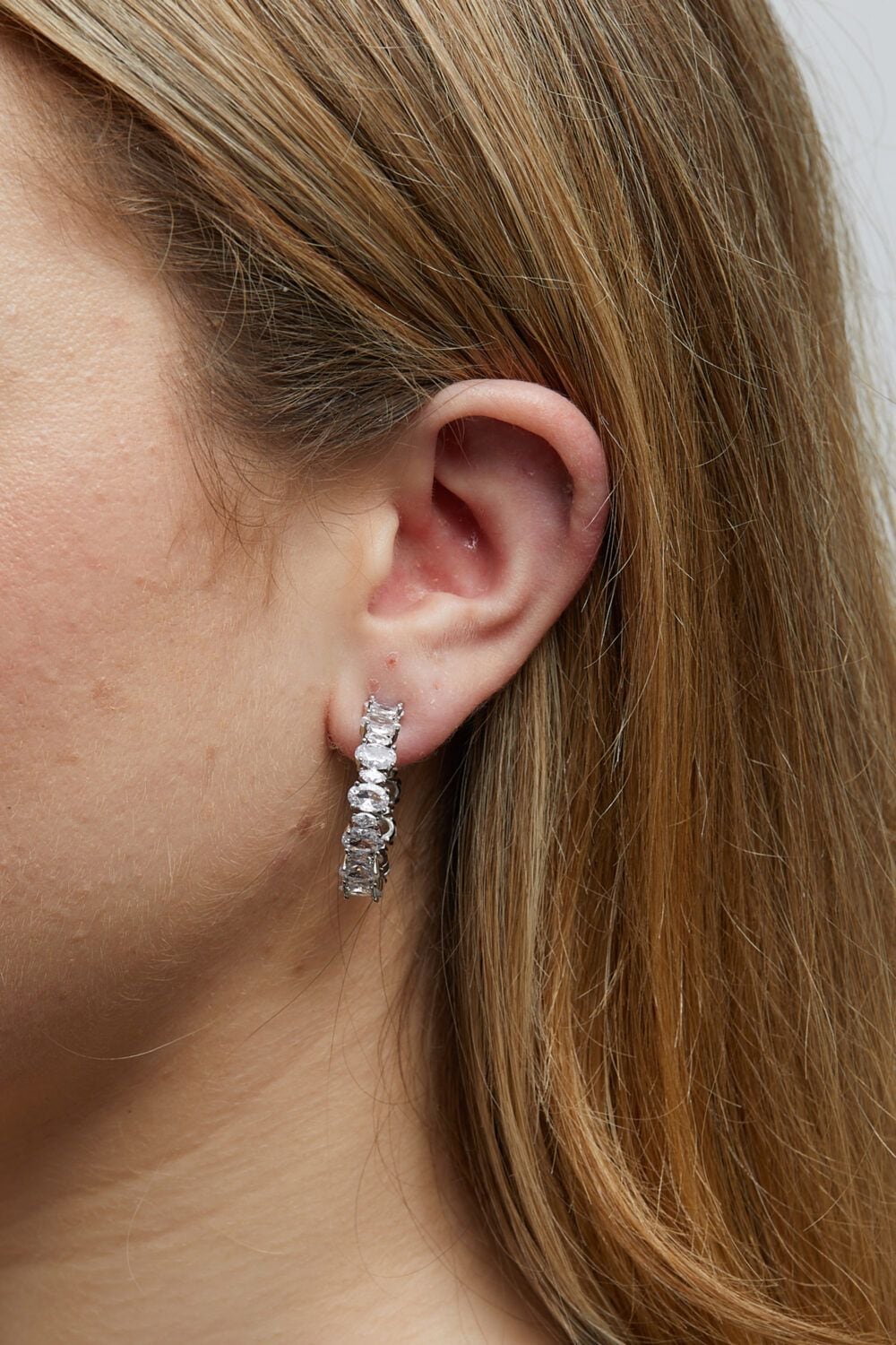 Jon Richard Rhodium Plated Cubic Zirconia Oval And Navette Hoop Earrings image 2