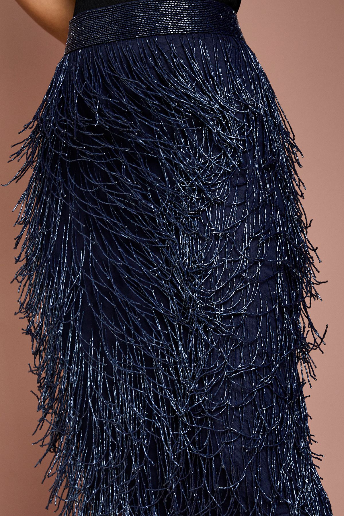 Coast Fringe Embellished Midi Skirt Navy image 4