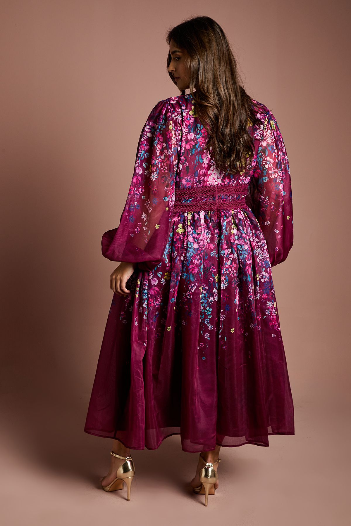 Coast Plus Size Organza Floral Placement Lace Trim Midaxi Dress Plum image 3