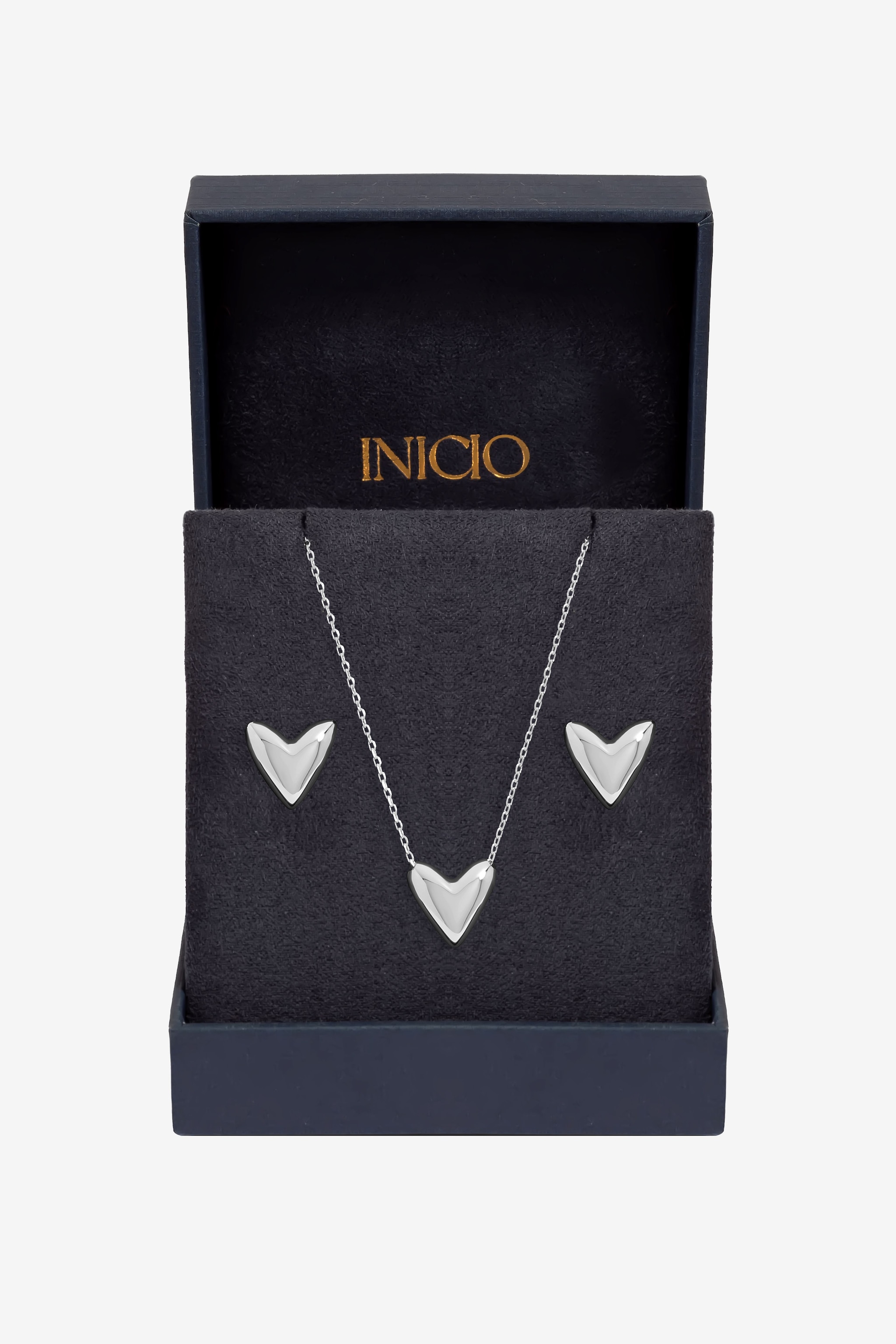 Inicio Sterling Silver Plated Puff Heart Set - Gift Box image 1
