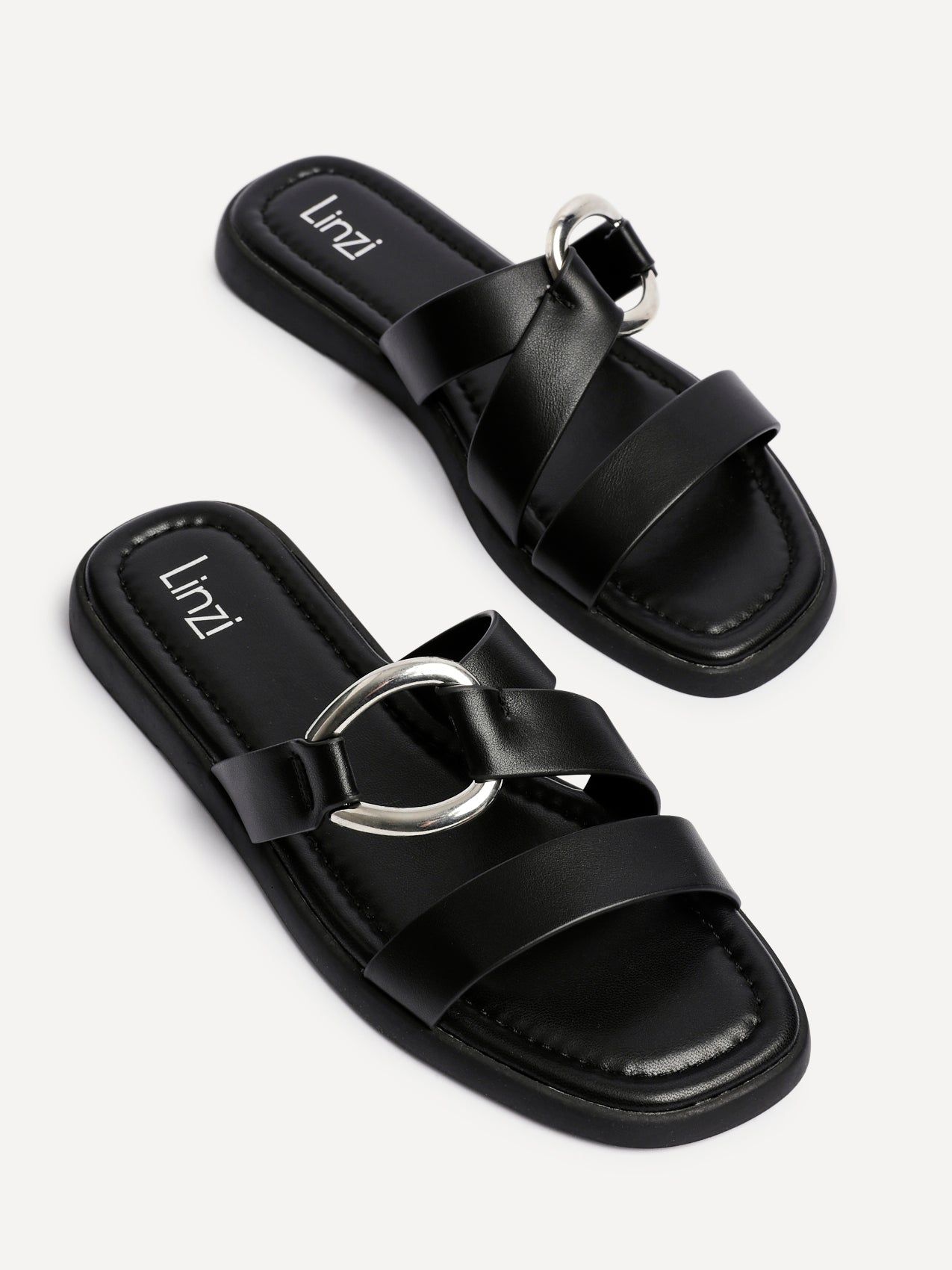 Linzi Cassandra Black Faux Leather Double Strap Sandal image 4
