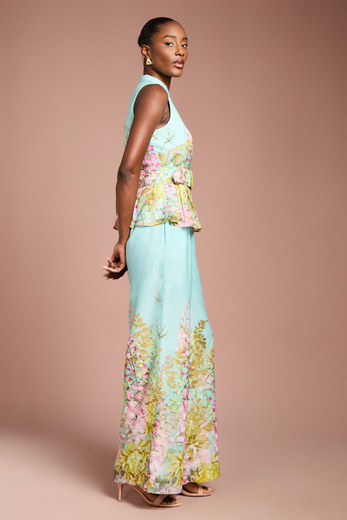 Coast (QM) Placement Print Wide Leg Trouser Duck Egg Blue