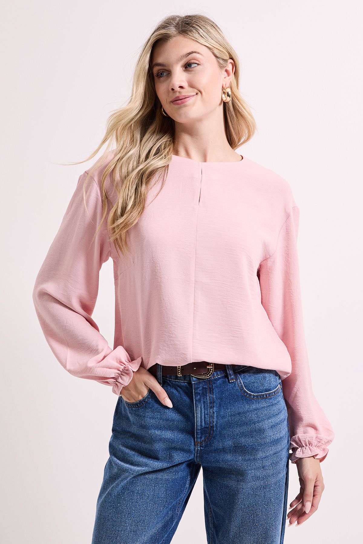Dorothy Perkins Keyhole Front Long Sleeve Blouse Blush image 2