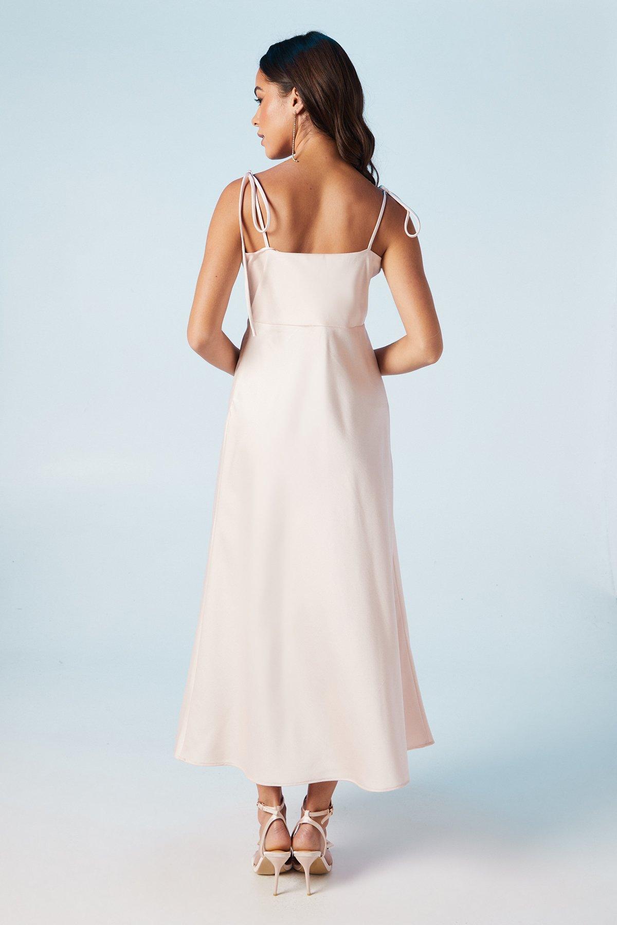 Oasis Spaghetti Strap Cowl Front Bridesmaid Midi Dress Blush image 3