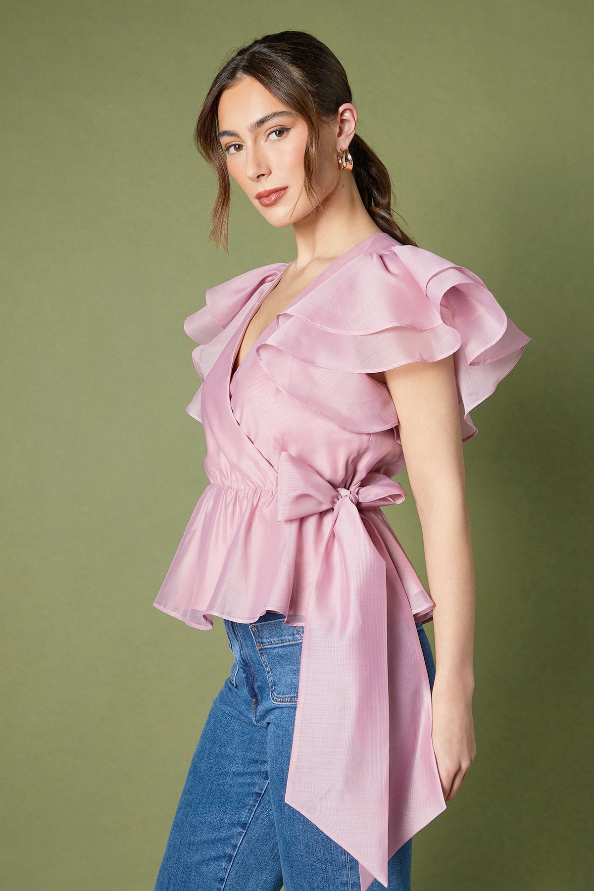 Coast Organza Frill Wrap Top Pink image 1