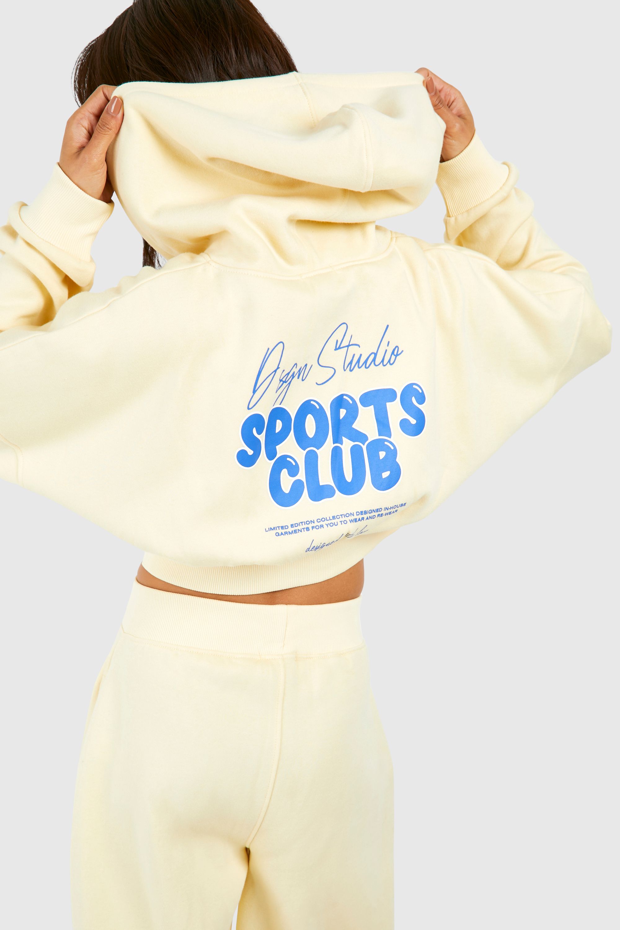 DSGN Studio DSGN Studio Sports Club Bubble Slogan Deep Hem Zip Through Hoodie Lemon image 5