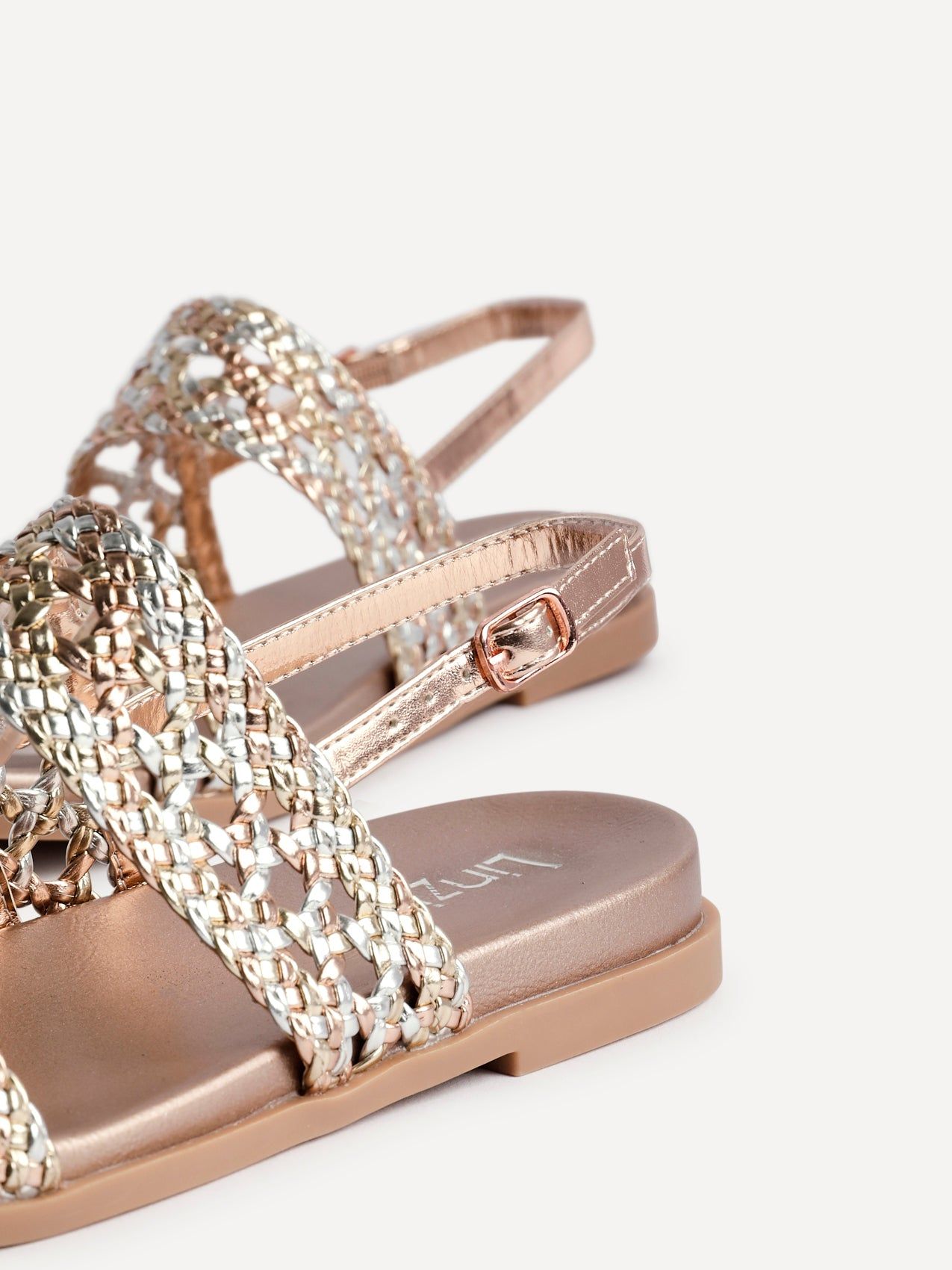 Linzi Galia Rose Gold Faux Leather Handwoven Flat Sandals image 5