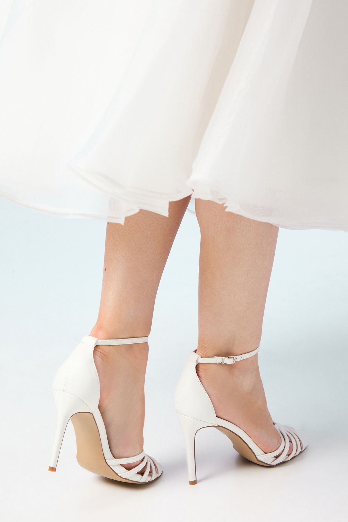 Coast Wide Fit Tilda Faux Leather Lattice Front High Heel Sandals White image 4