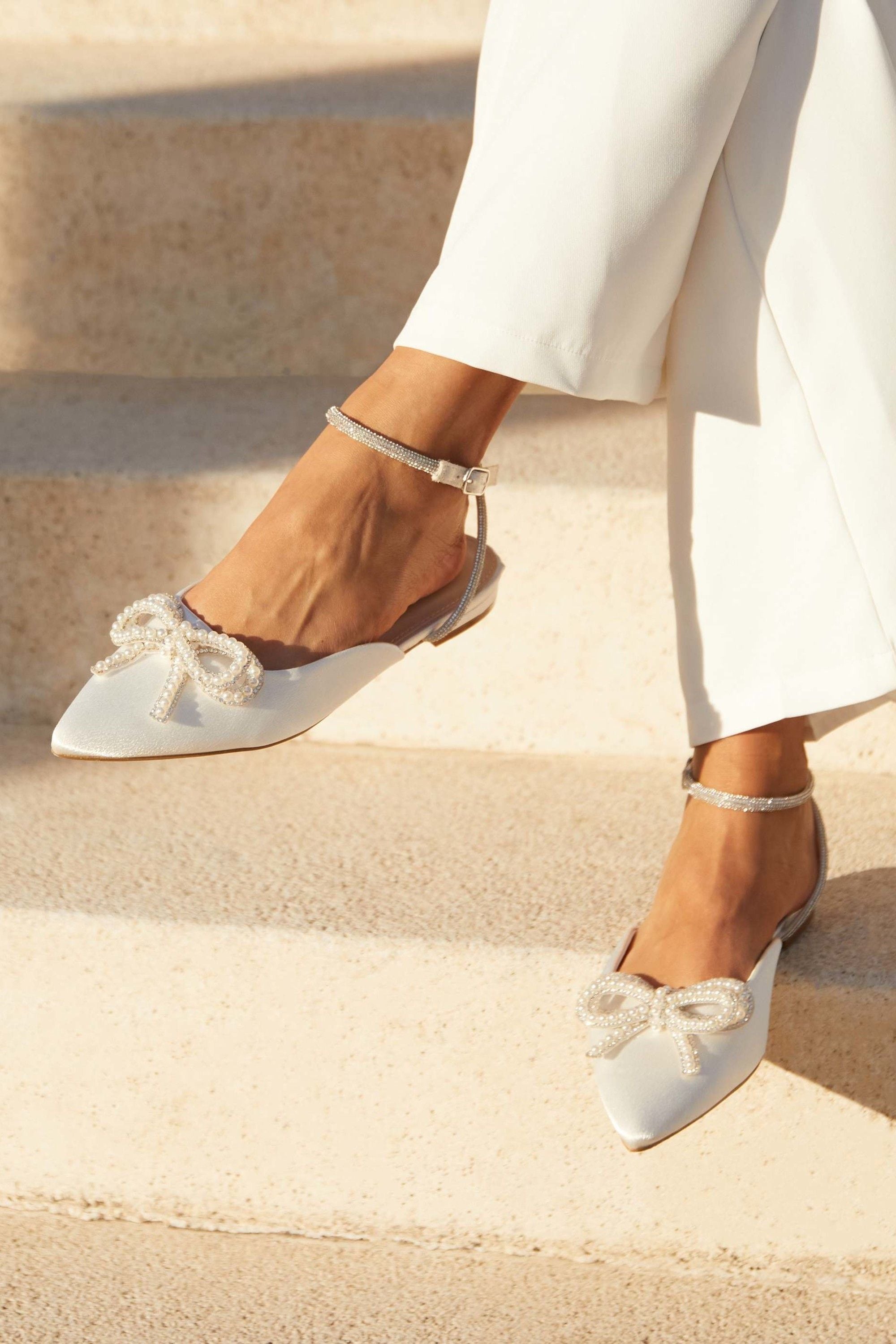 Linzi Lalita Ivory Satin Bow Embellished Flat Mules image 2