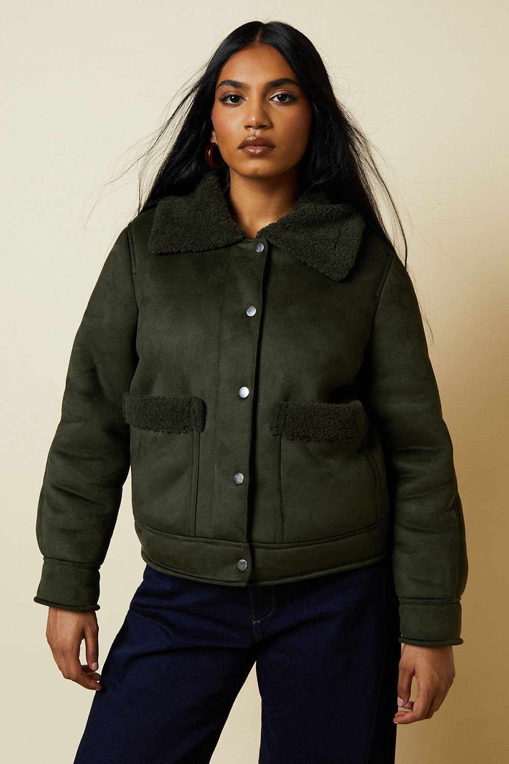 Dorothy Perkins Petite Pocket Aviator Jacket Khaki image 1