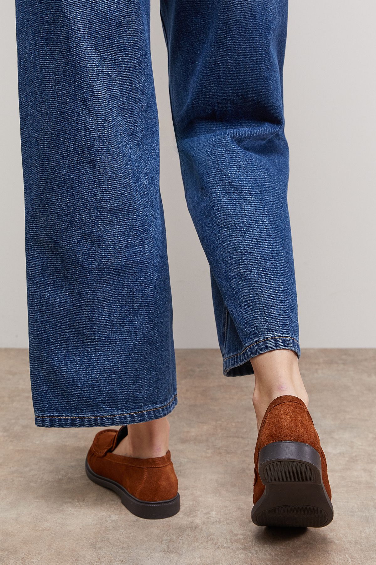 Oasis Beth Suede Grandad Penny Loafers Dark Tan image 3