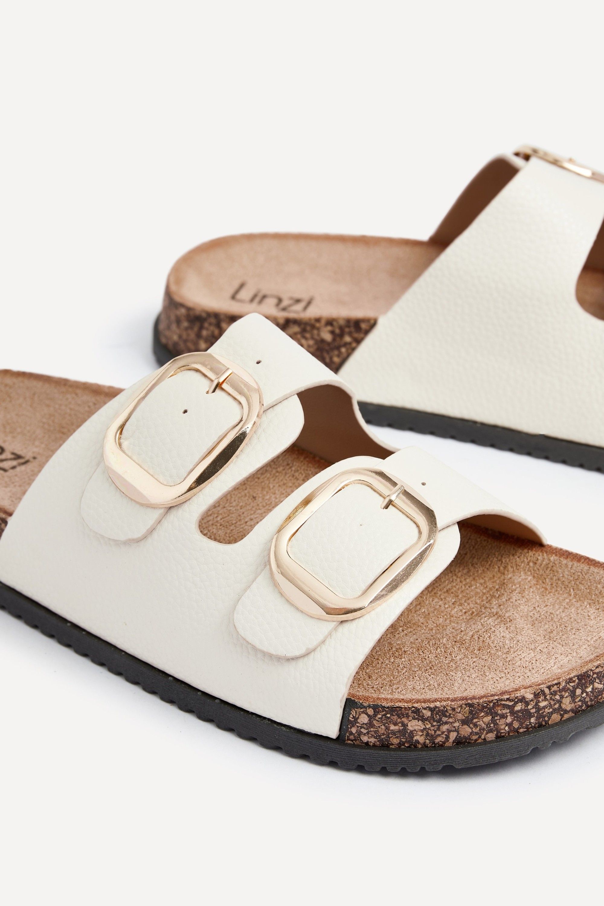 Linzi Tatum Beige Double Buckle Slider Sandals image 5