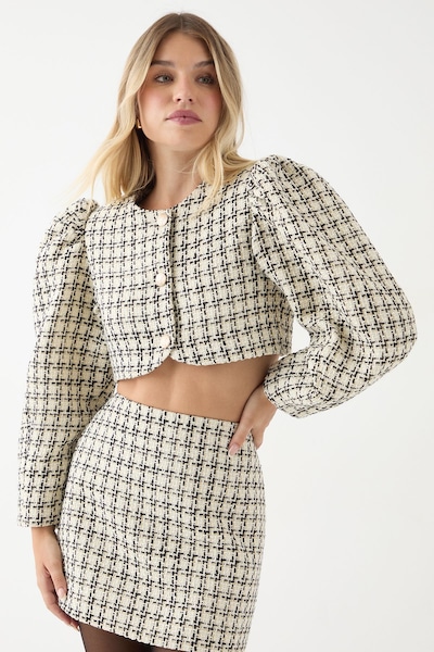 MissPap Boucle Cropped Button Down Jacket Mono