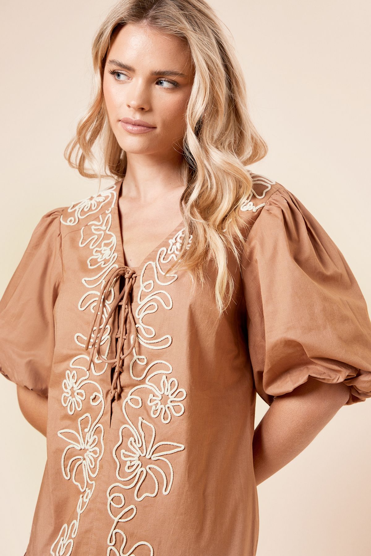 Dorothy Perkins Petite Cornelli Poplin Mini dress Brown image 4