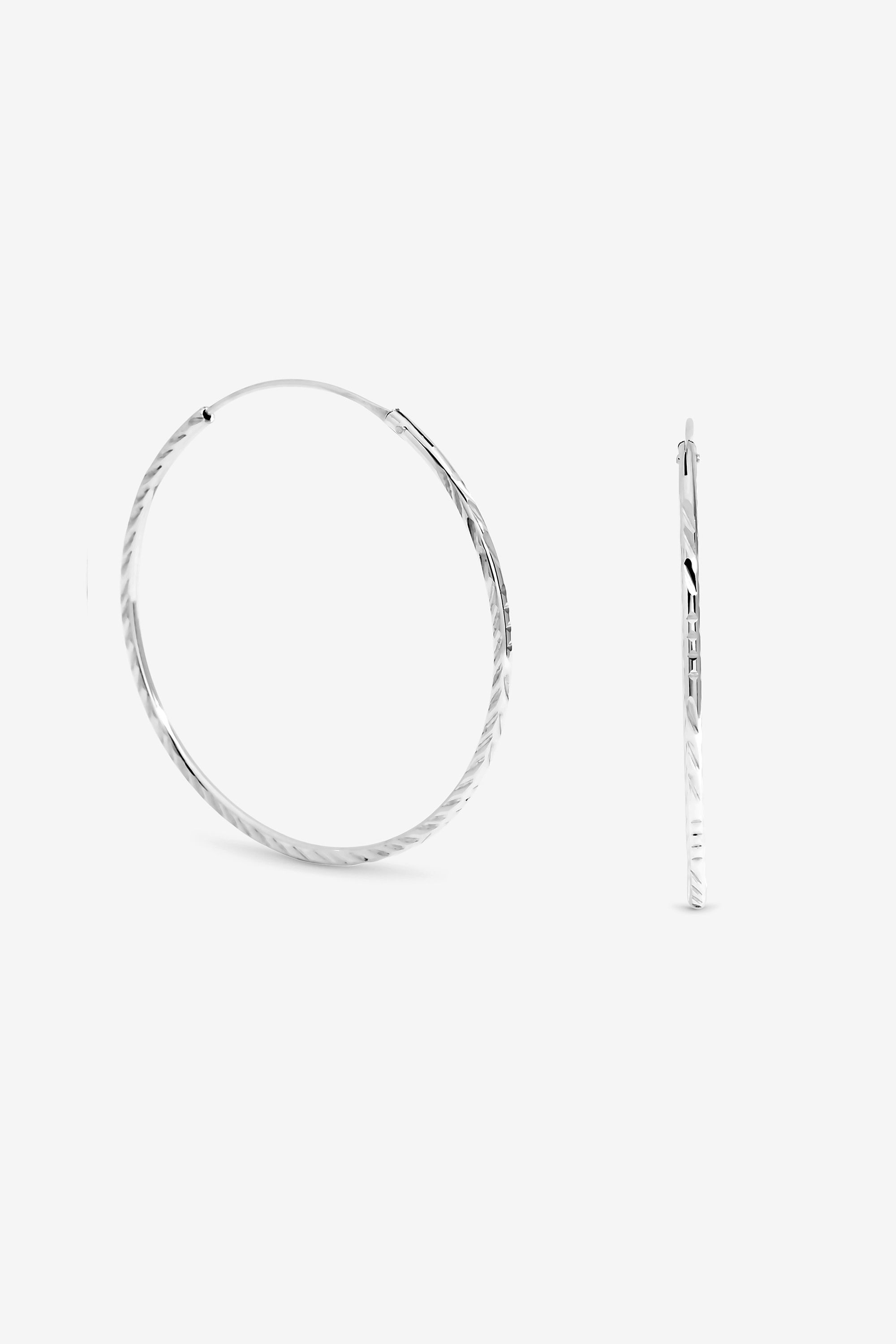 Simply Silver Sterling Silver 925 Polished Diamond Cut Sleeper Hoop Earrings image 1