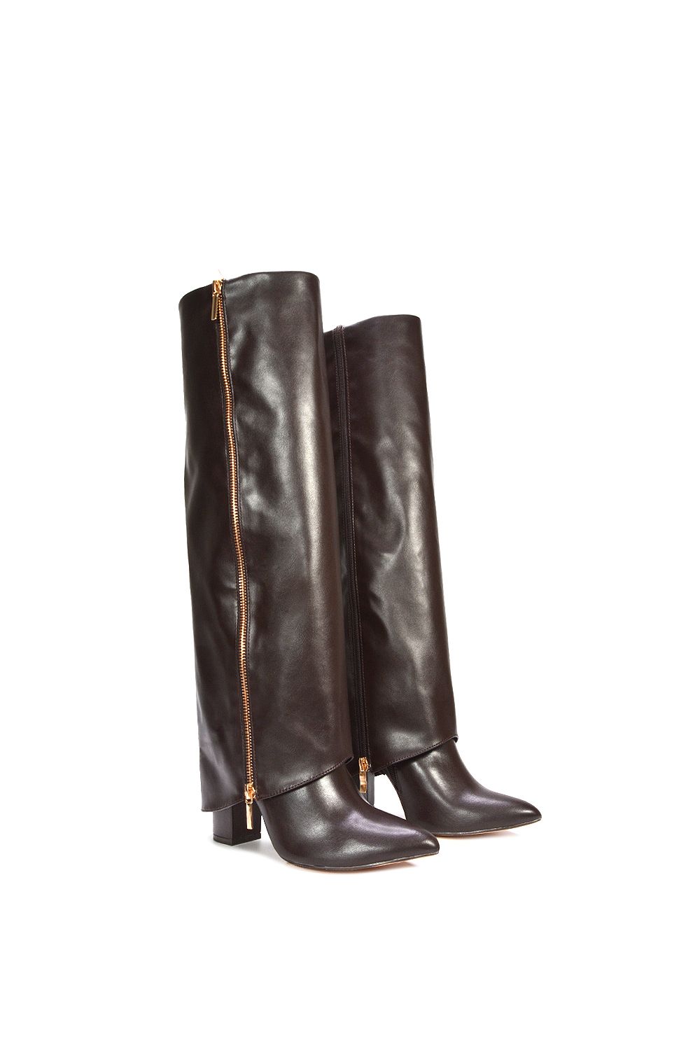 XY London 'Allie' Knee High Fold Over Pointed Toe Boots With Zip Detail image 4