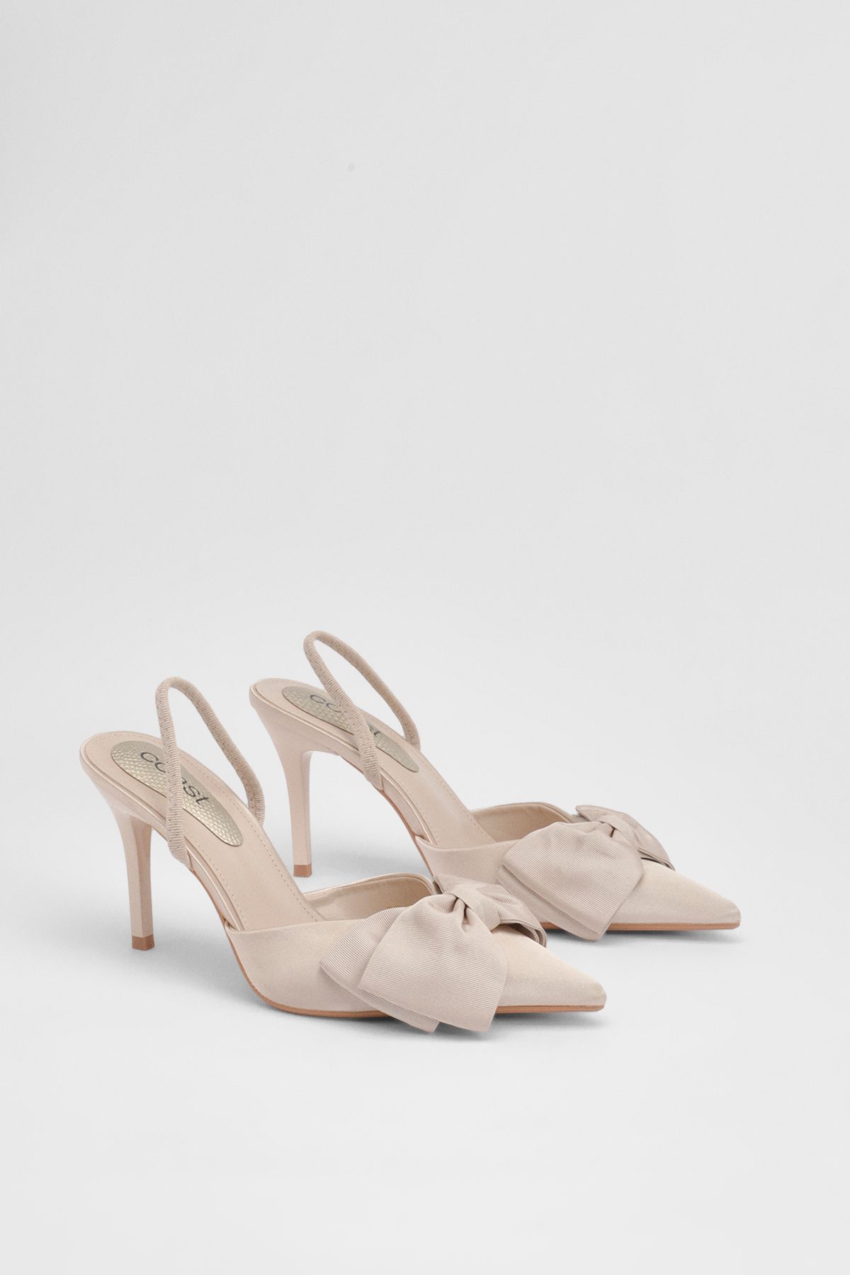 Coast Macey Satin Slingback High Heel Bow Detail Court Shoes Beige