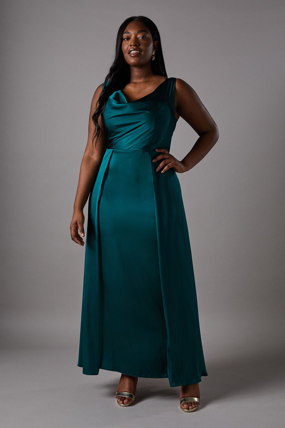 Coast Plus Size Cowl Neck A-Line Satin Bridesmaid Dress Emerald image 1