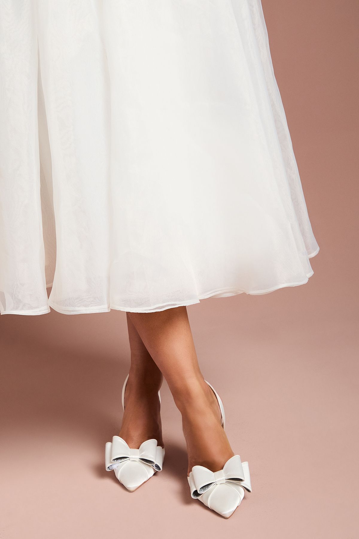 Coast Bridal Wide Fit Tamara Satin Bow Sling Back Stiletto Court Shoes White image 2