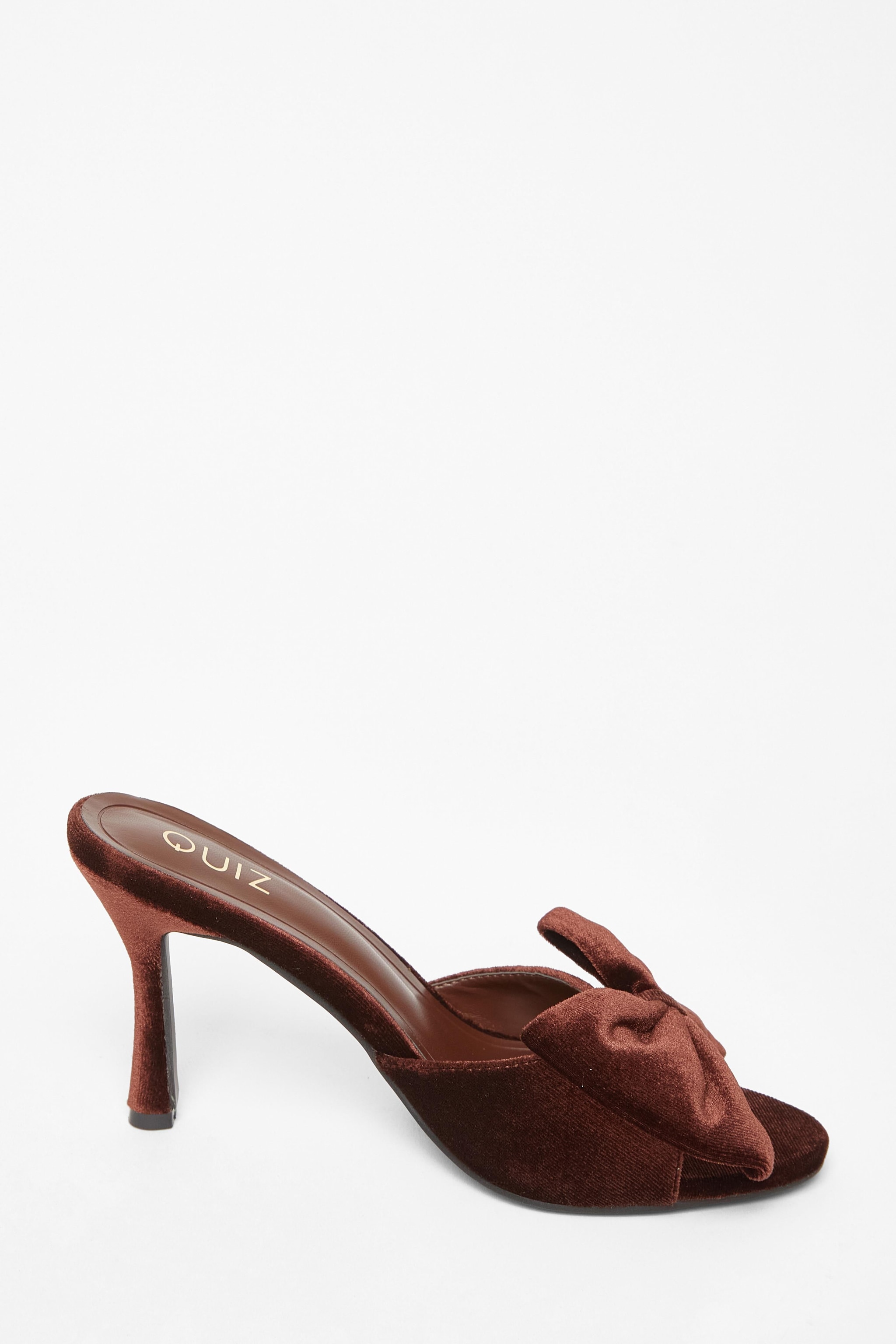 Quiz Brown Velvet Bow Mule Heels image 5