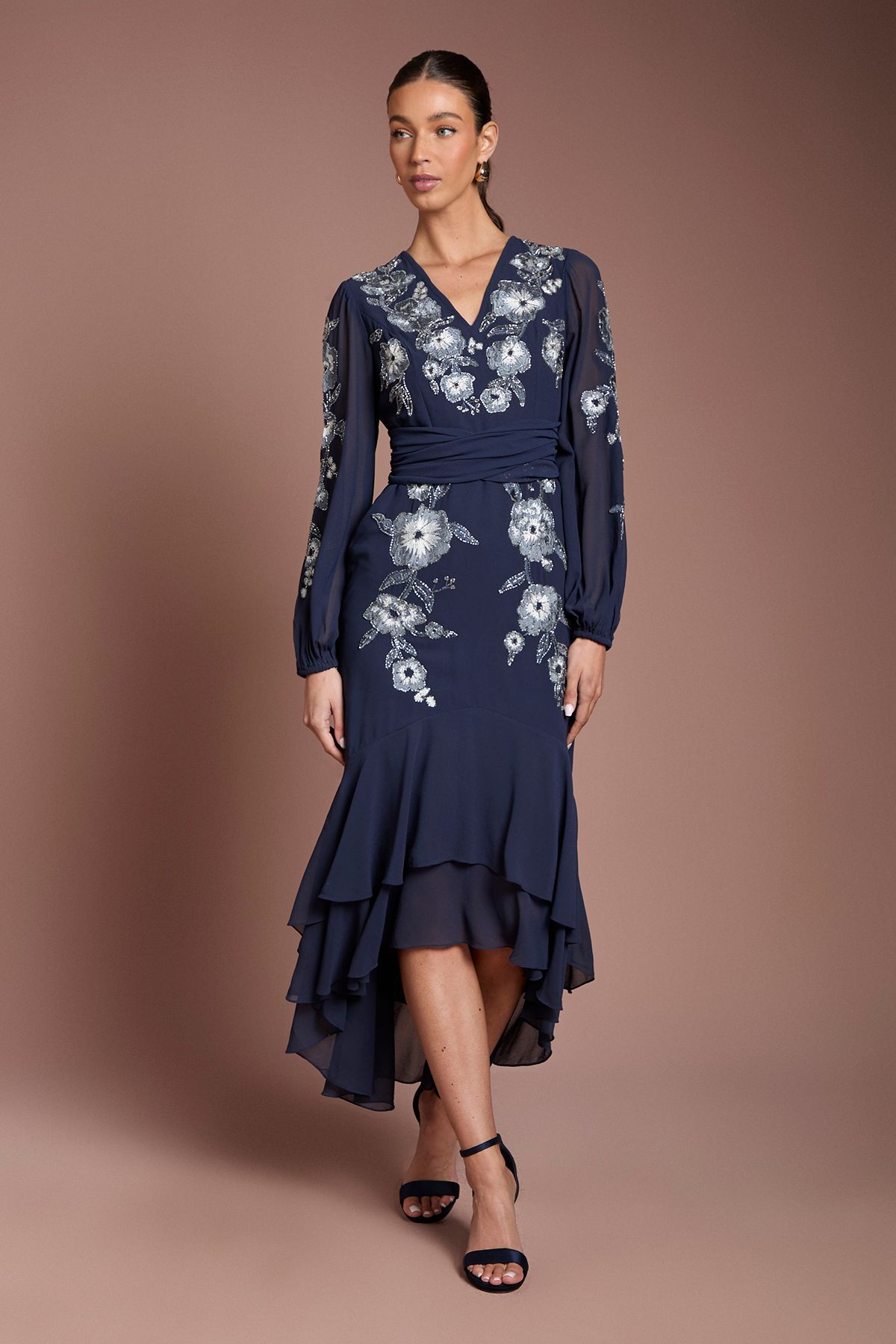 Coast Sequin Embellished And Embroidered High Low Maxi Dress Navy
