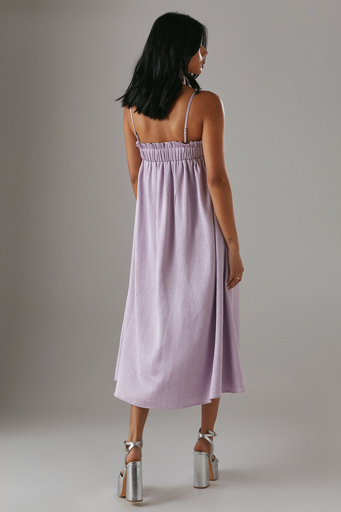 Warehouse Crushed Satin Strappy Midi Dress Lilac image 3