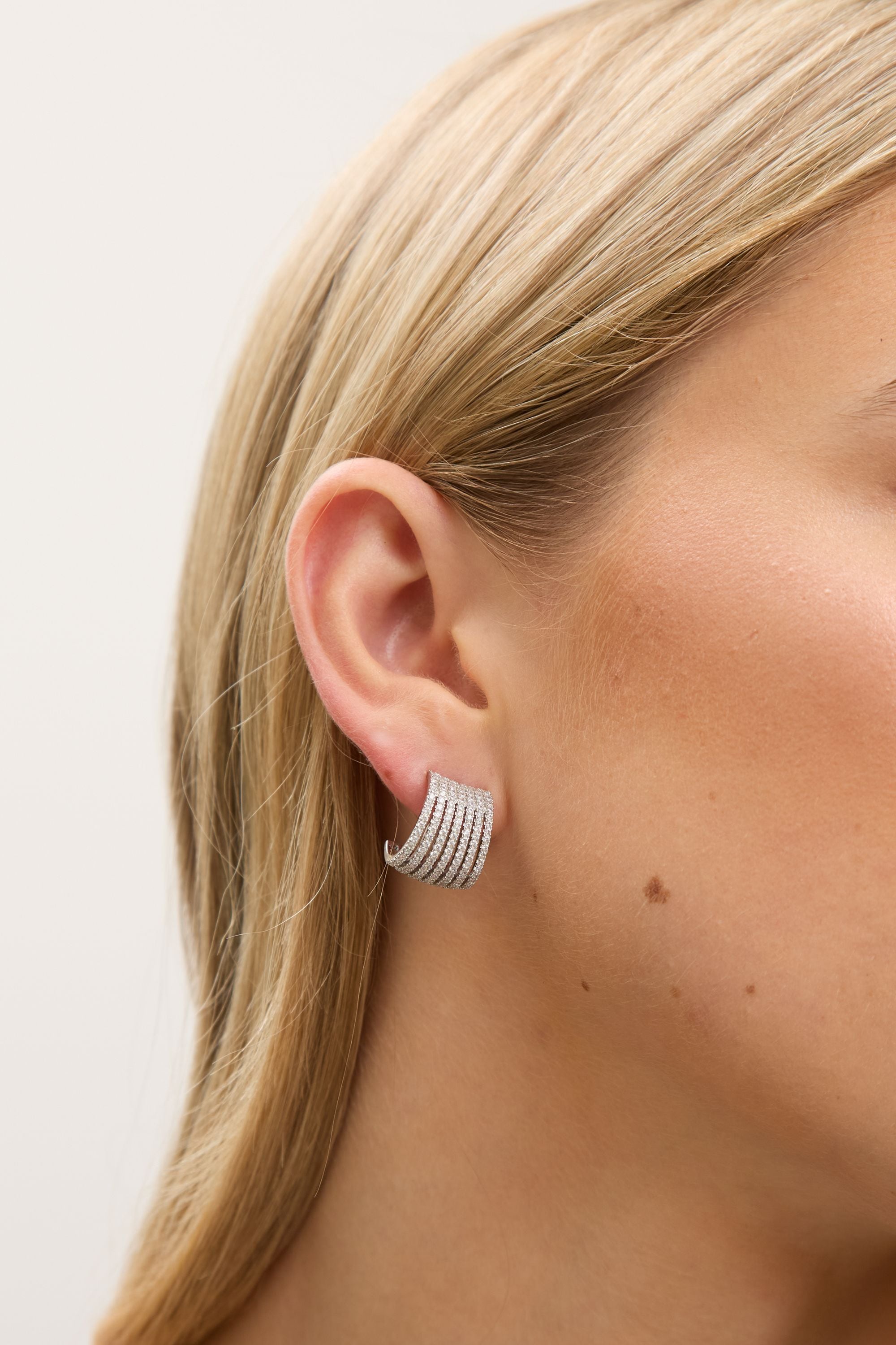 Jon Richard Rhodium Plated and Cubic Zirconia Multirow Hoop Earrings image 3