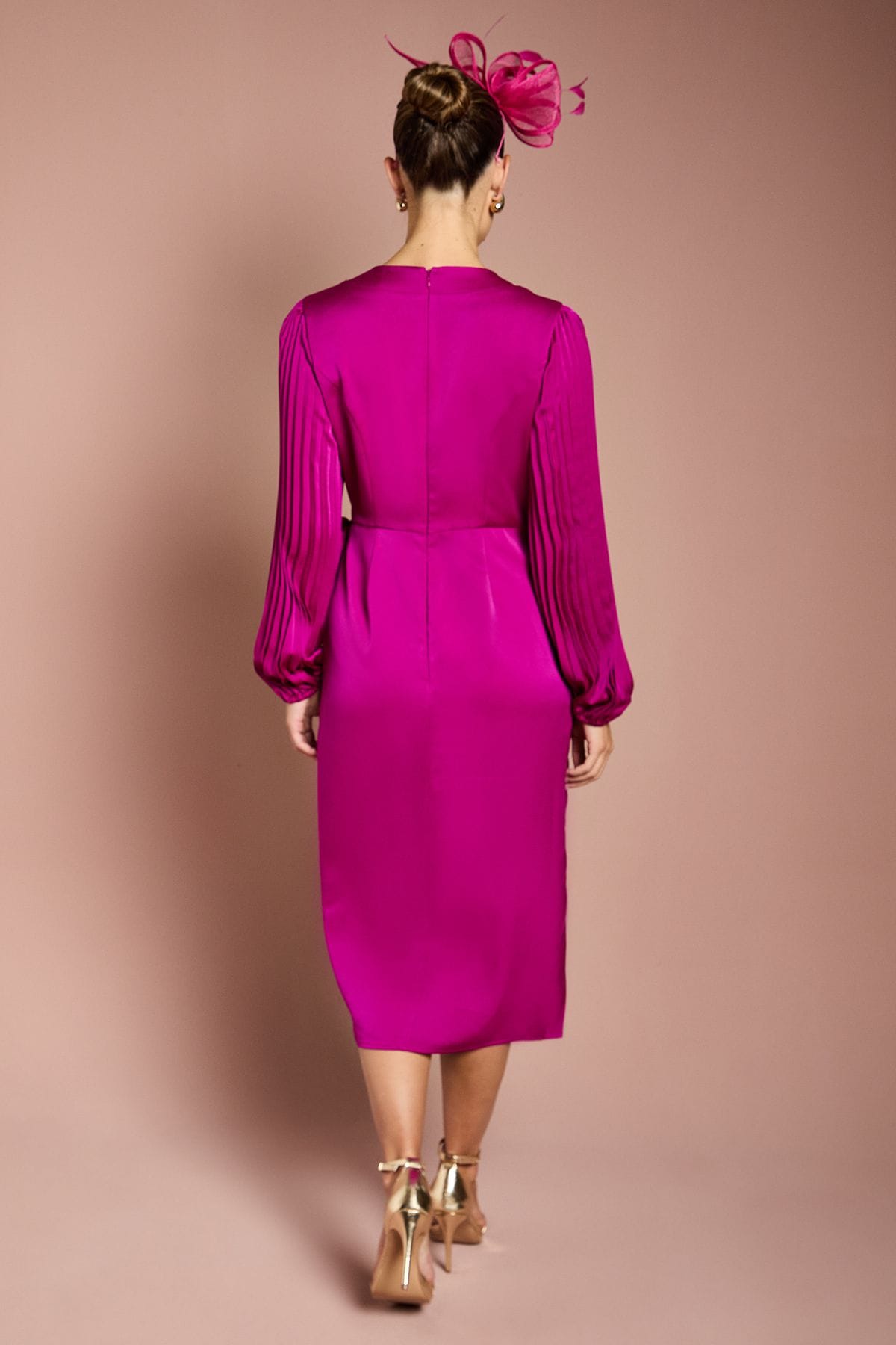Coast Satin Pleated Wrap Dress Berry image 3