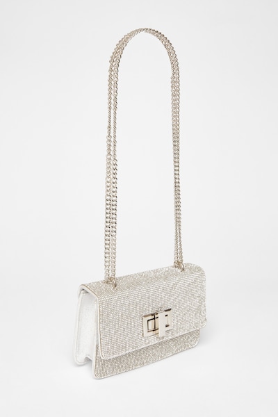 Quiz Silver Diamante Crossbody Bag