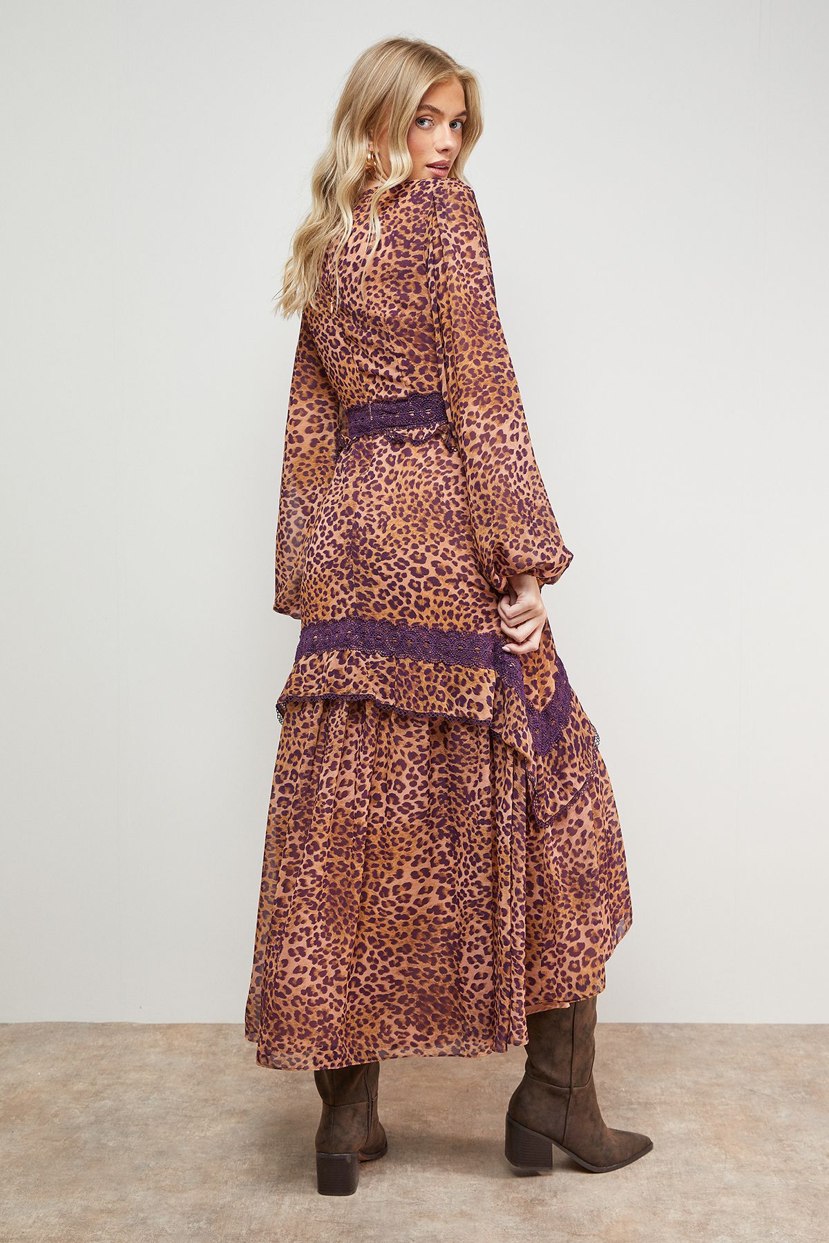 Oasis Printed Lace Detail Volume Boho Maxi Dress Multi image 5