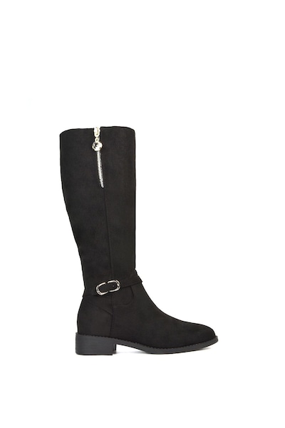 XY London 'Georgina' Knee High Boots Low Heel Zip Up Calf Riding Biker With Ankle Strap