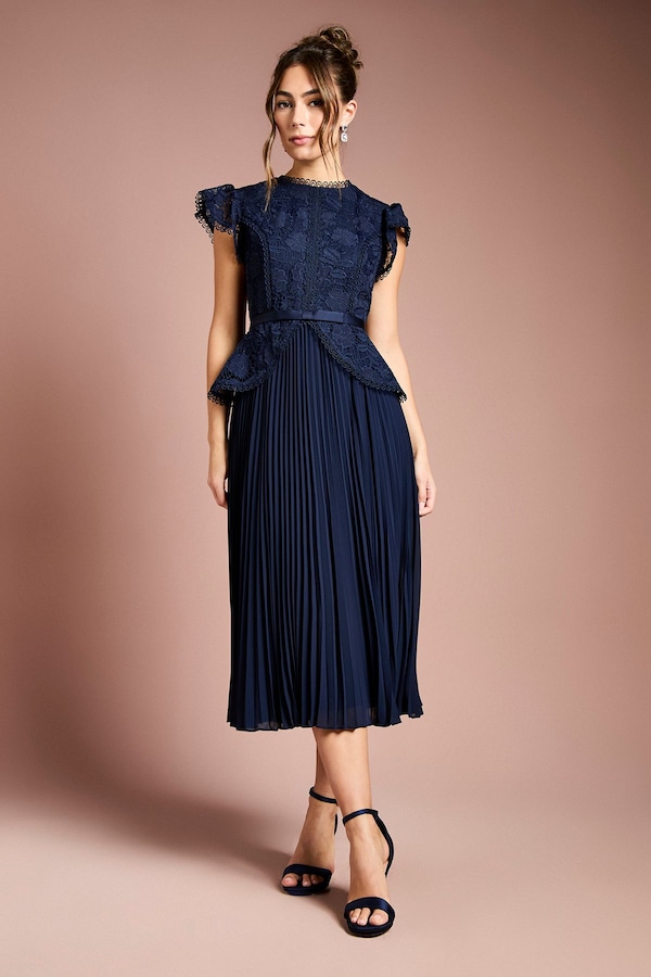 Coast Lace Bodice Peplum Midi Dress Navy