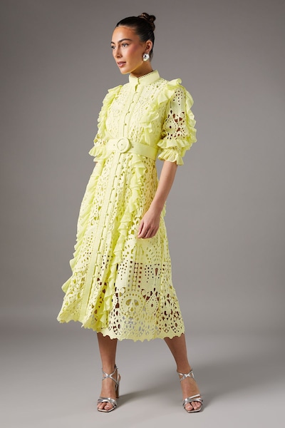 Coast Lace Ruffle Shirt Dress With Tie Yellow