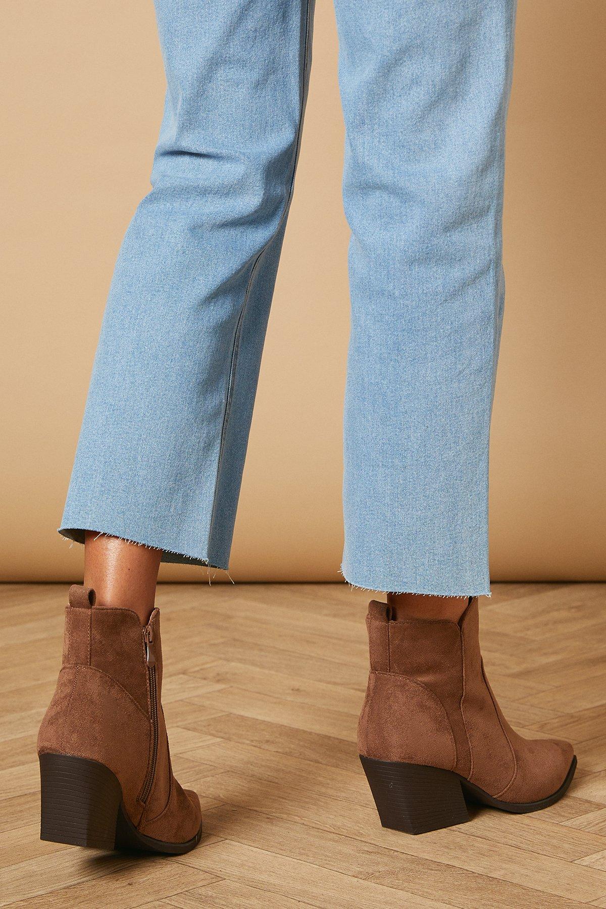 Oasis Sorrel Faux Suede Western Ankle Boots Taupe image 4