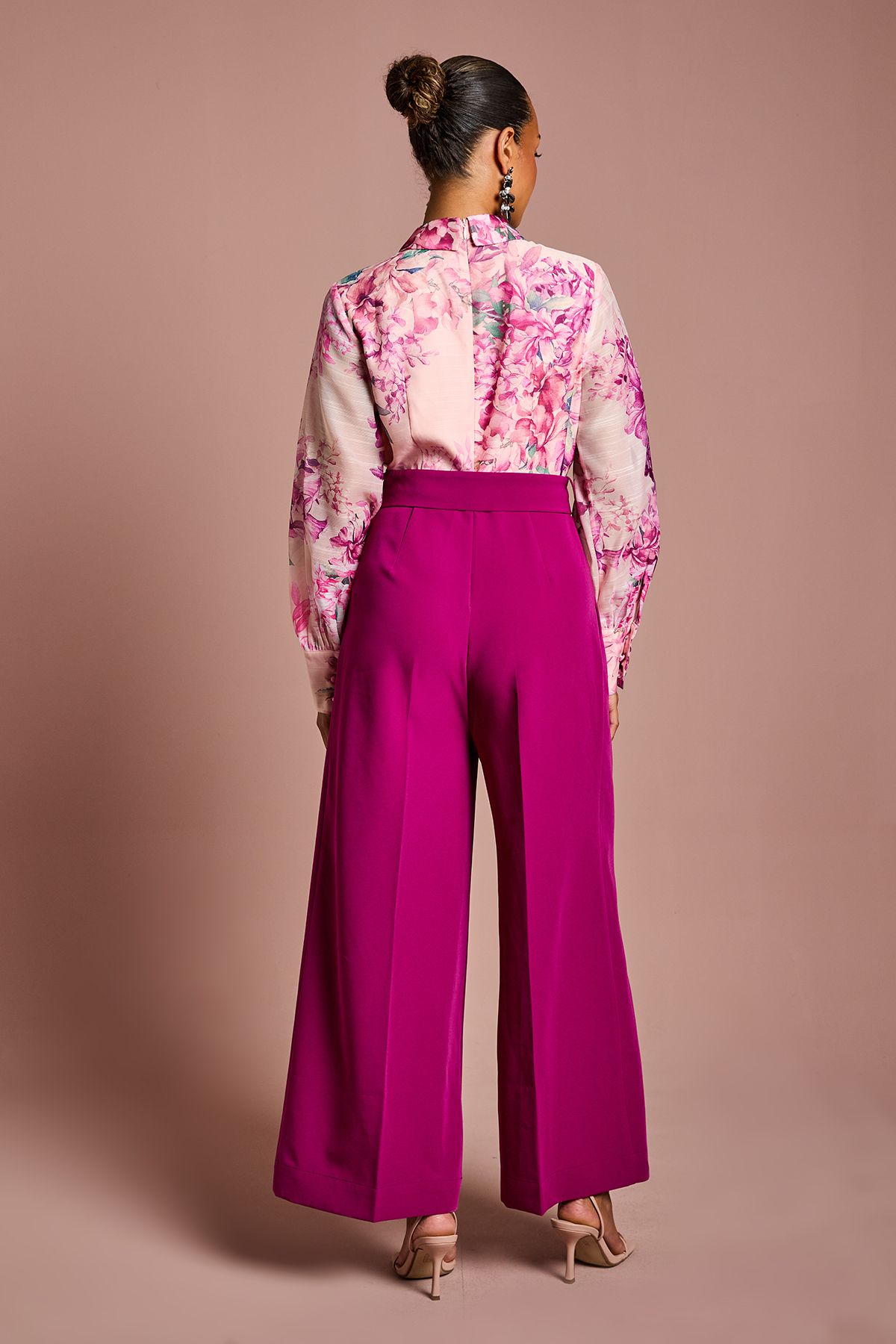 Coast Petite Printed Blouson Sleeve Wide Leg Jumpsuit Plum image 3