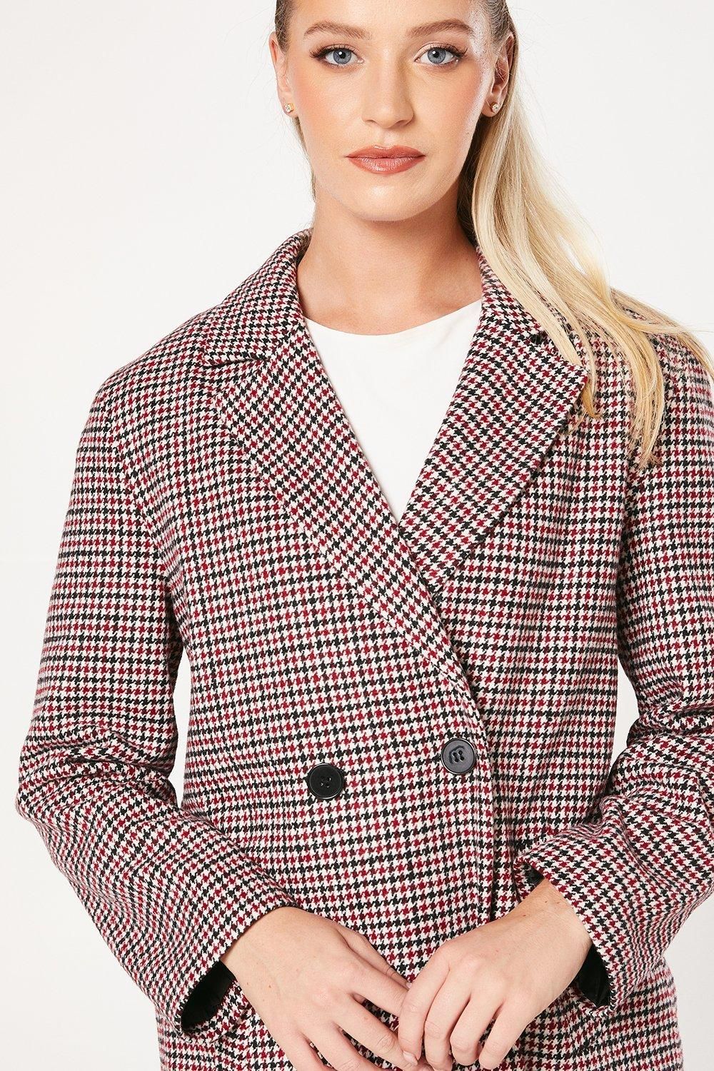 Dorothy Perkins Check Double Breasted Blazer Coat Red image 2