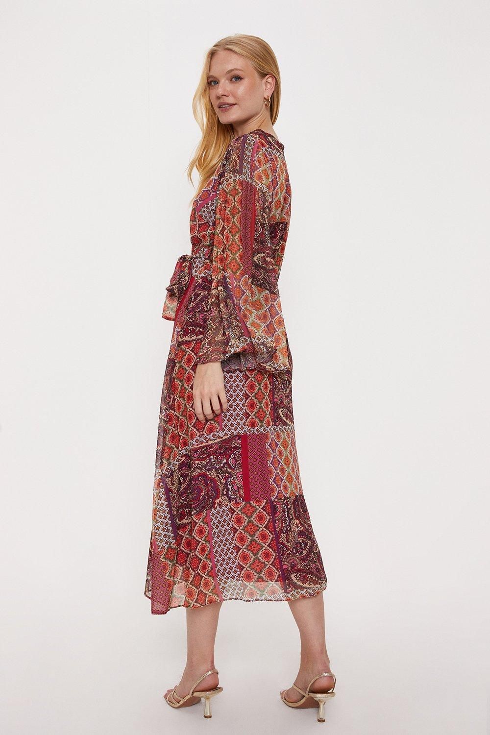 Oasis Printed Belted Wrap Midi Dress Red image 3