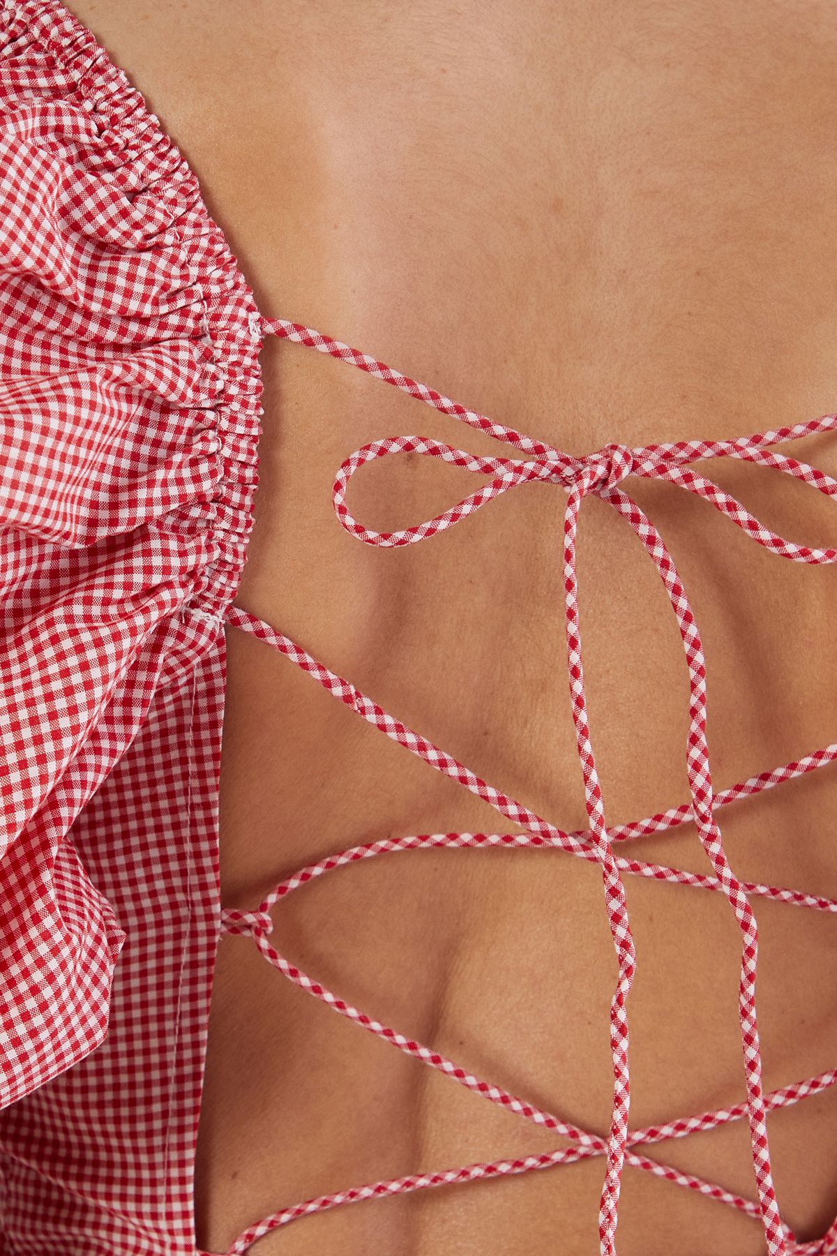 NastyGal Gingham Puff Sleeve Tie Back Mini Dress Red image 5