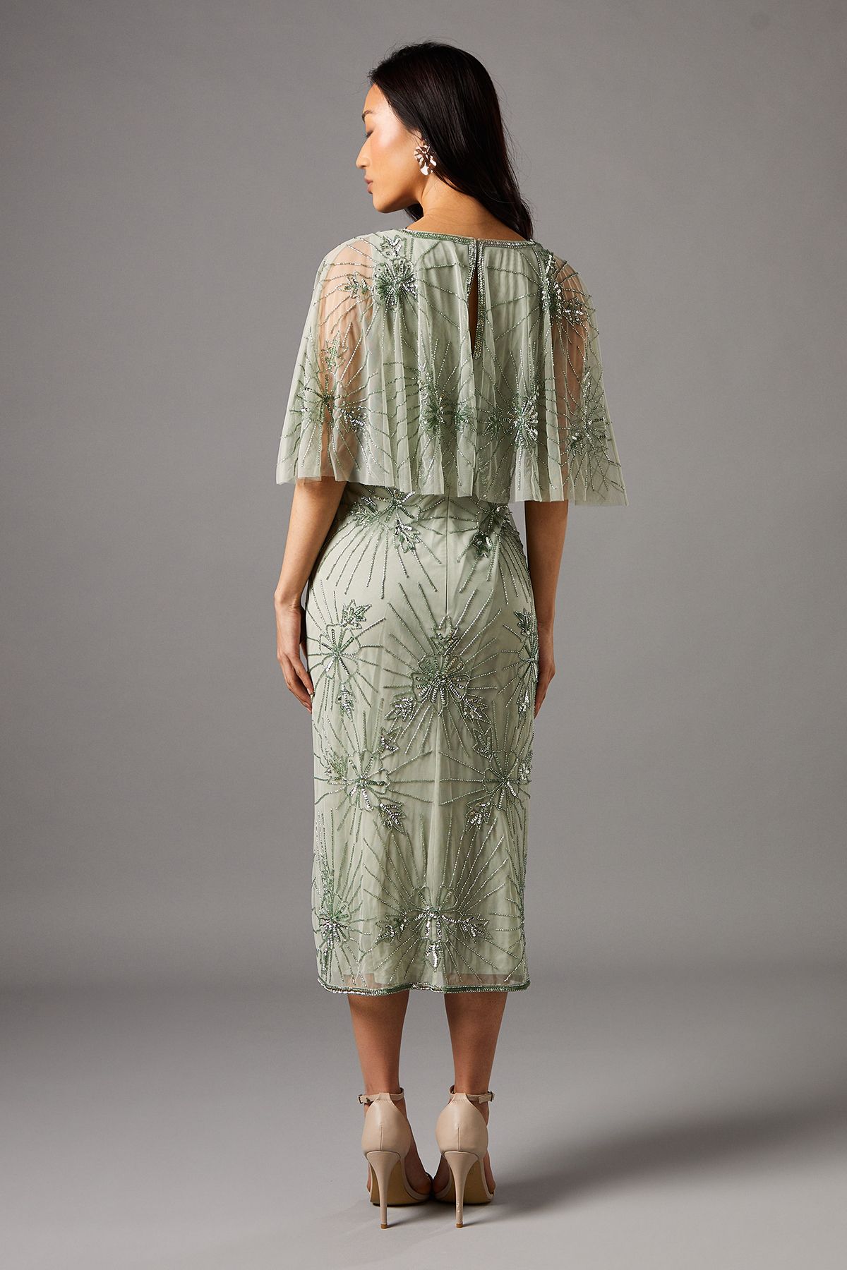 Coast Floral Embellished Cape Midi Dress Sage image 3